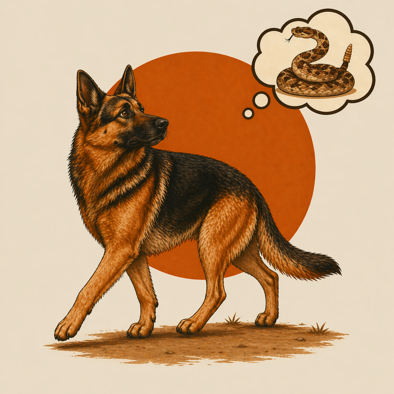 Trained dog identifying rattlesnake threat