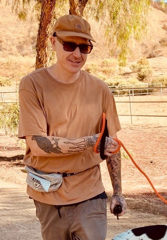 Scott Quashen up close during a rattlesnake avoidance training session